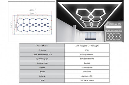 🔆🌟Sistema di illuminazione a soffitto Hexagon HoneyComb 3,94 x 1,86 m🌟🔆