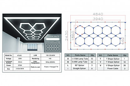 🔆🌟Sistema di illuminazione a soffitto Hexagon HoneyComb 3,94 x 1,86 m🌟🔆