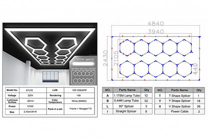 🔆🌟Sistema di illuminazione a soffitto Hexagon HoneyComb 3,94 x 2,10 m🌟🔆
