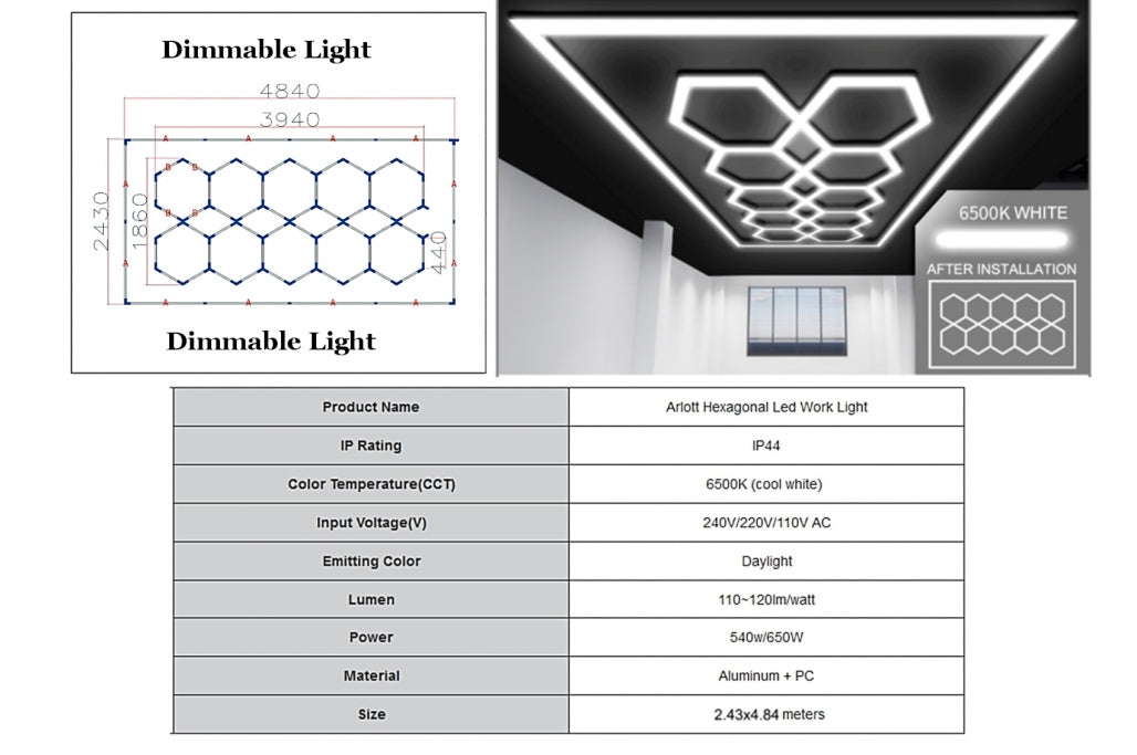 💕Sistema di illuminazione da soffitto a nido d'ape esagonale 3,94 x 1,86 m, 💕