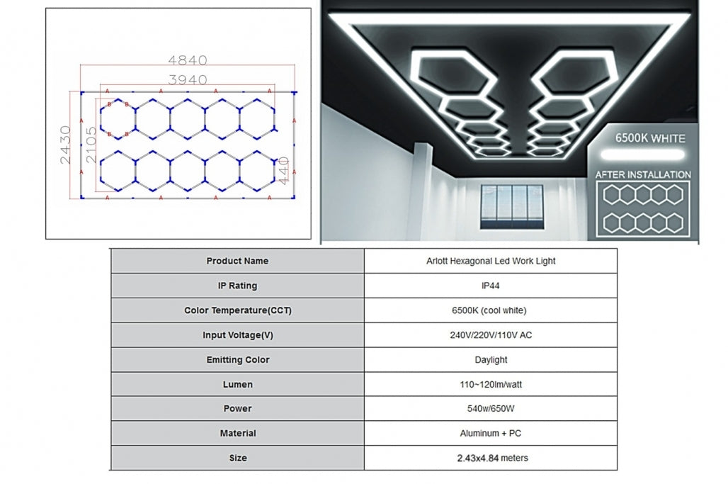 💕Sistema di illuminazione da soffitto a nido d'ape esagonale 3,94 x 2,10 m,  💕