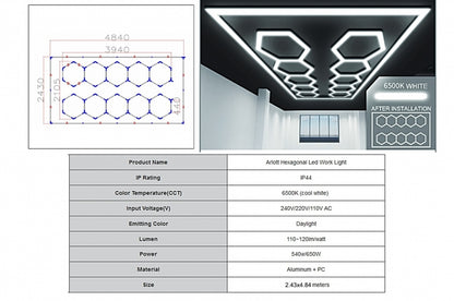 💕Sistema di illuminazione da soffitto a nido d'ape esagonale 3,94 x 2,10 m,  💕