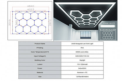 Sistema di illuminazione a soffitto a nido d'ape esagonale 4,02 x 2,91 m