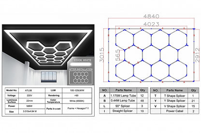Sistema di illuminazione a soffitto a nido d'ape esagonale 4,02 x 2,91 m