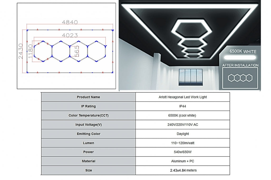 🔆🌟Sistema di illuminazione a soffitto a nido d'ape esagonale 4,03 x 1,18 m🌟🔆