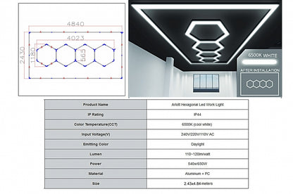 🔆🌟Sistema di illuminazione a soffitto a nido d'ape esagonale 4,03 x 1,18 m🌟🔆