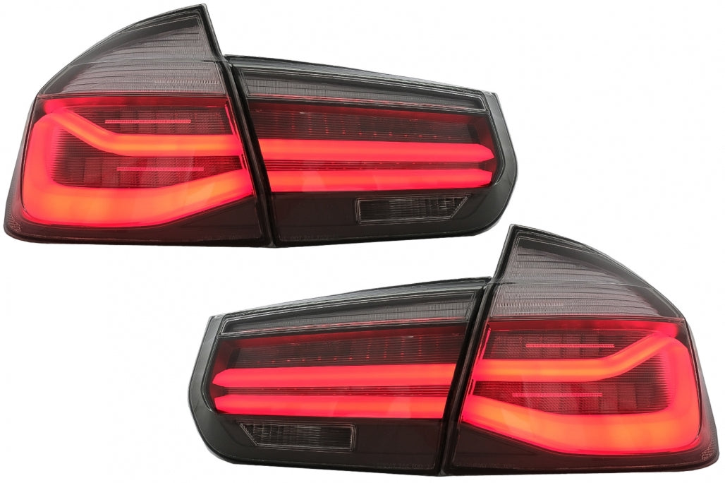 Fanali posteriori a LED M Look Black Line adatti per BMW Serie 3 F30 Pre LCI e LCI (2011-2019) Conversione fumo rosso in design LCI con luce di svolta sequenziale dinamica