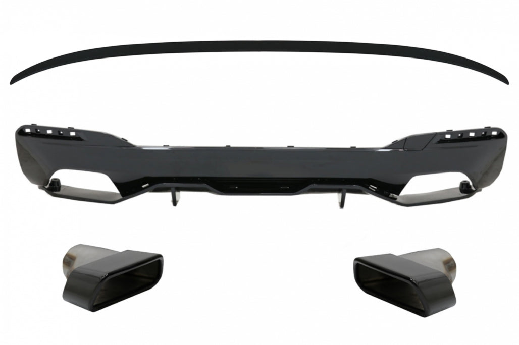 Diffusore con terminali di scarico nero e spoiler adatto per BMW Serie 5 g30