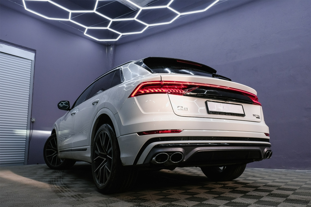 Rear Bumper Spoiler Valance Diffuser Double Outlet Suitable for Audi Q8 S-Line 2018