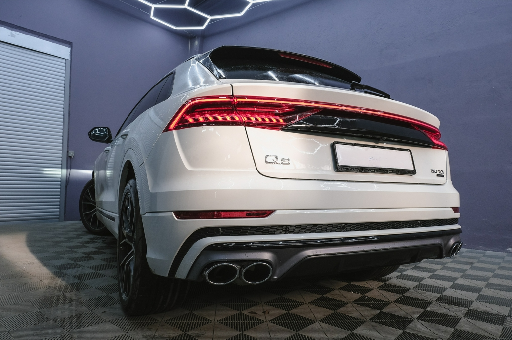 Rear Bumper Spoiler Valance Diffuser Double Outlet Suitable for Audi Q8 S-Line 2018