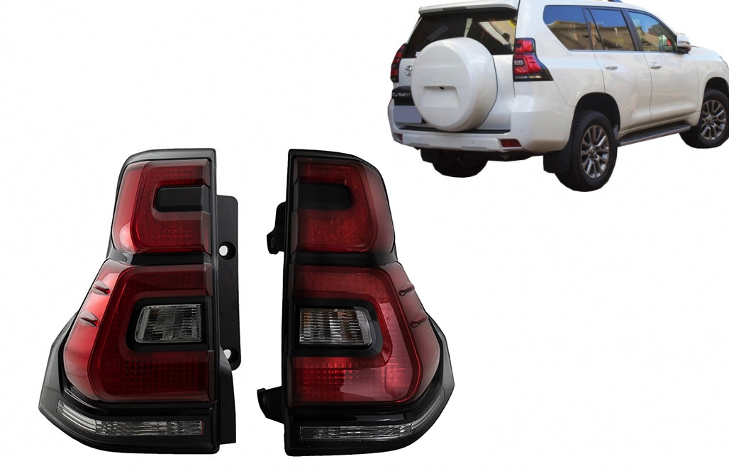 Fanali posteriori a LED adatti per Toyota Land Cruiser FJ150 Prado (2010-2018) Barra luminosa trasparente rossa (2018+) Design