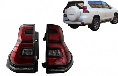 Fanali posteriori a LED adatti per Toyota Land Cruiser FJ150 Prado (2010-2018) Barra luminosa trasparente rossa (2018+) Design