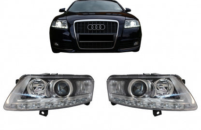 Xenon LED DRL headlights suitable for Audi A6 C6 4F (04.2004-2008) Chrome without AFS