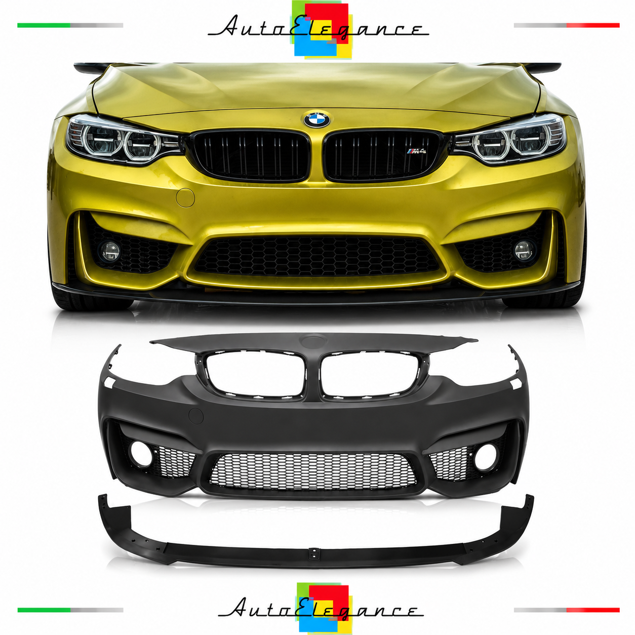 PARAURTI ANTERIORE BMW F32 F33 F36 LOOK M4 SRA GRIGLIE NEBBIA + SPOILER LIP