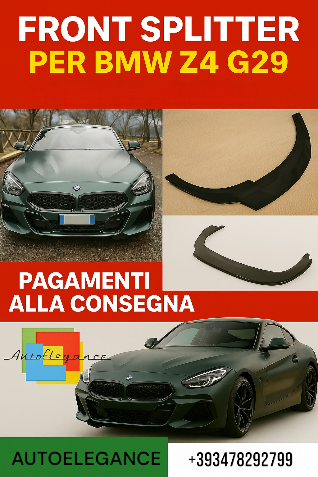 ⭐0212⭐SPLITTER ANTERIORE ADATTO PER BMW Z4 G29 2018+ M LOOK SPORT NERO LUCIDO 🔥
