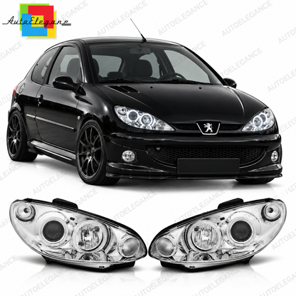 💕 Fari Anteriori Adatti per Peugeot 206 02+ Angel Eyes CCFL Cromati 💕