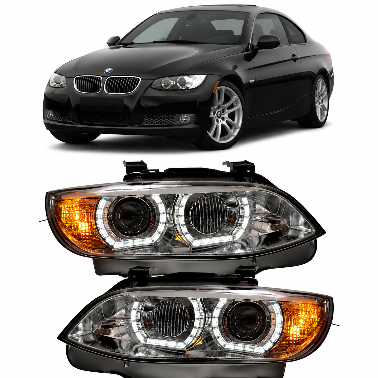 👉Fari Xenon Cromati con DRL adatti per BMW Serie 3 E92/E93 2007-2010👈