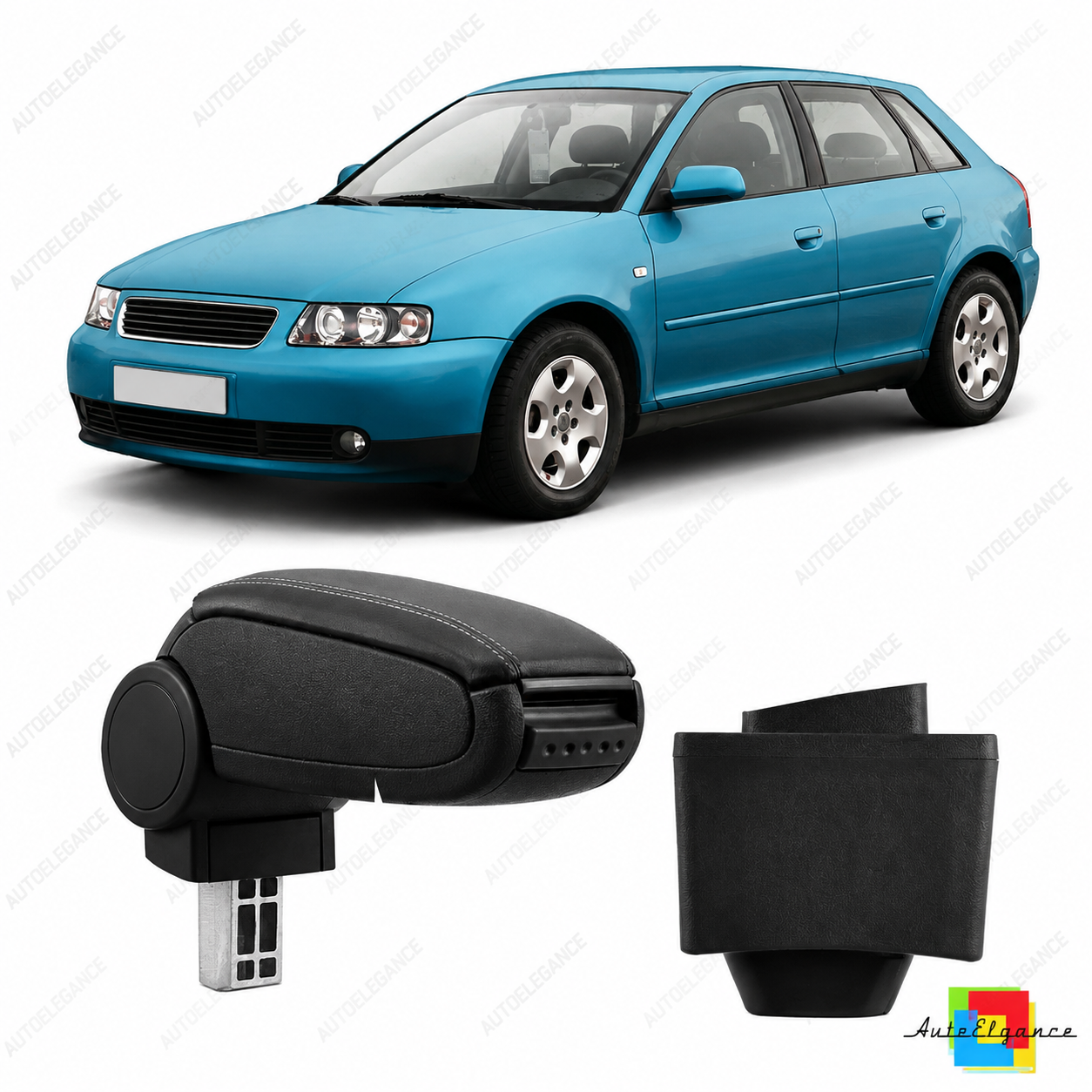 👉Bracciolo in pelle PU nera con vano portaoggetti adatto per Audi A3 8L 96-03👈