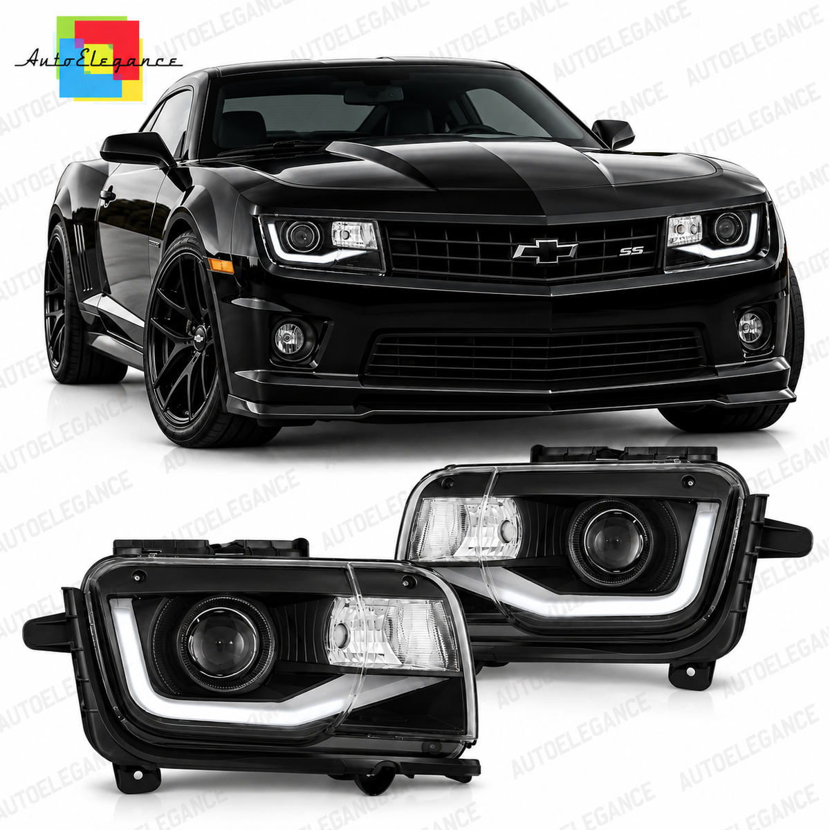 ART.5514 FARI ANTERIORI ADATTO PER CHEVROLET CAMARO 09-13 TUBO NERO CHIARO