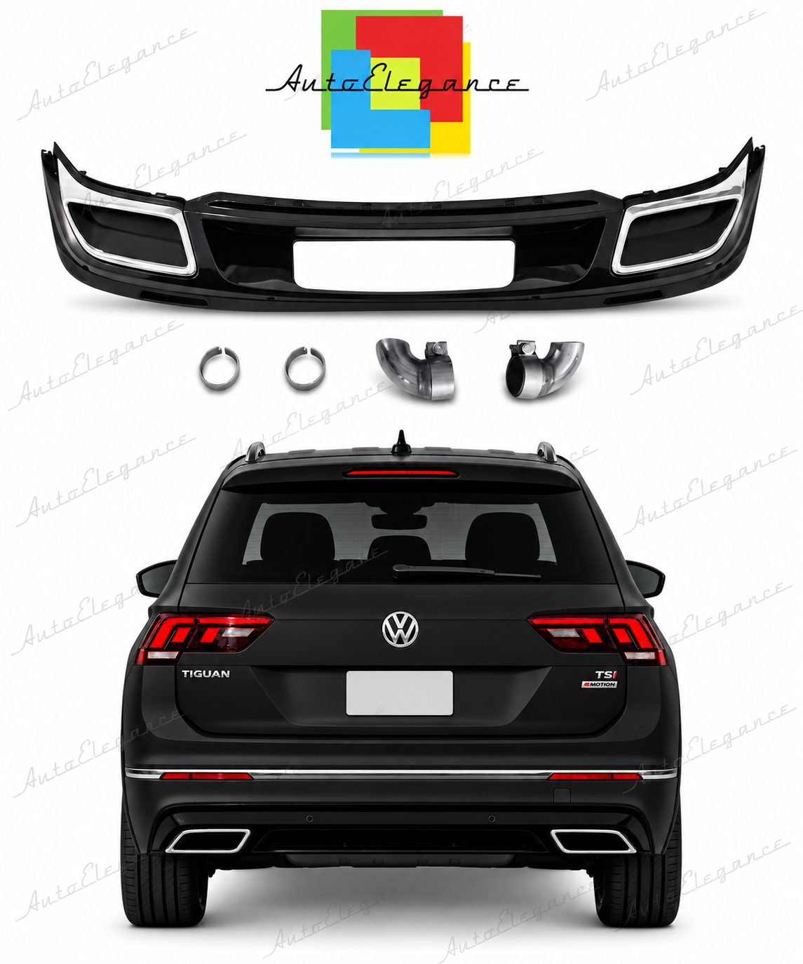 👉Diffusore stile R Line adatto per VW Tiguan MK2 (2016-2020) Nero Argento👈