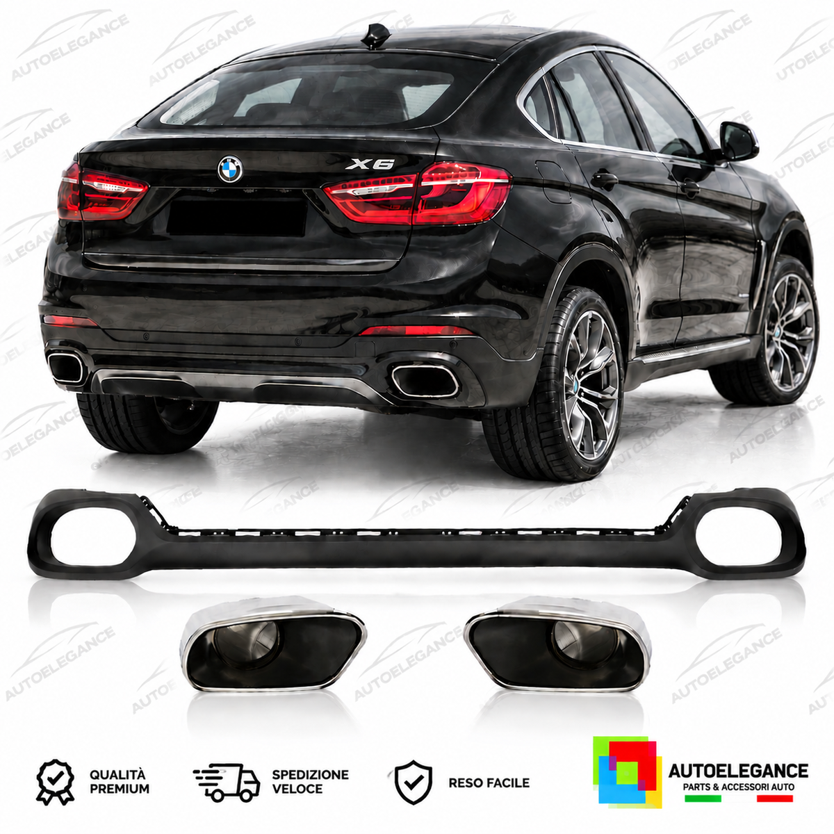 DIFFUSORE ADATTO PER BMW X6 F16 14- TERMINALI DI SCARICO CROMATI