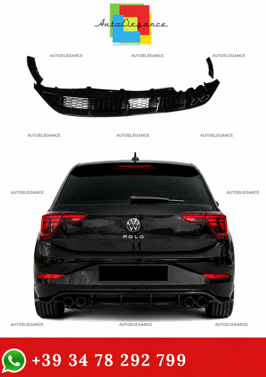 💫Diffusore Posteriore Nero Lucido per VW POLO 8 AW 2021-2025💫
