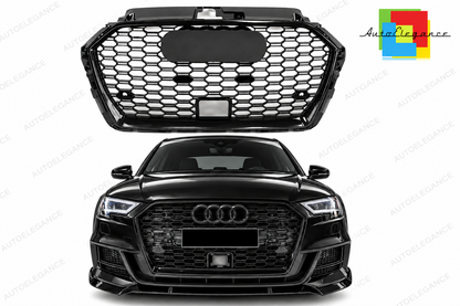 👉GRIGLIA AUDI A3 8V 2017-2020 LOOK RS3 NERO LUCIDO RADAR ACC👈