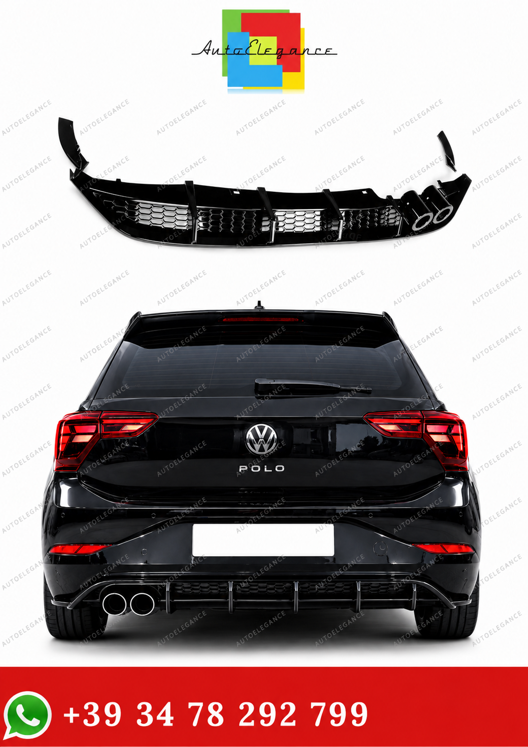 💫DIFFUSORE POSTERIORE NERO LUCIDO PER VW POLO 8 AW 2021-2025 ABS💫