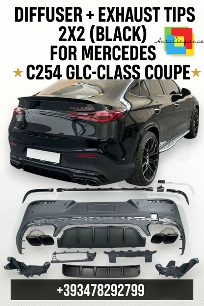 ⭐DIFFUSER + EXHAUST TIPS 2X2 (BLACK) FOR MERCEDES C254 GLC-CLASS COUPE⭐