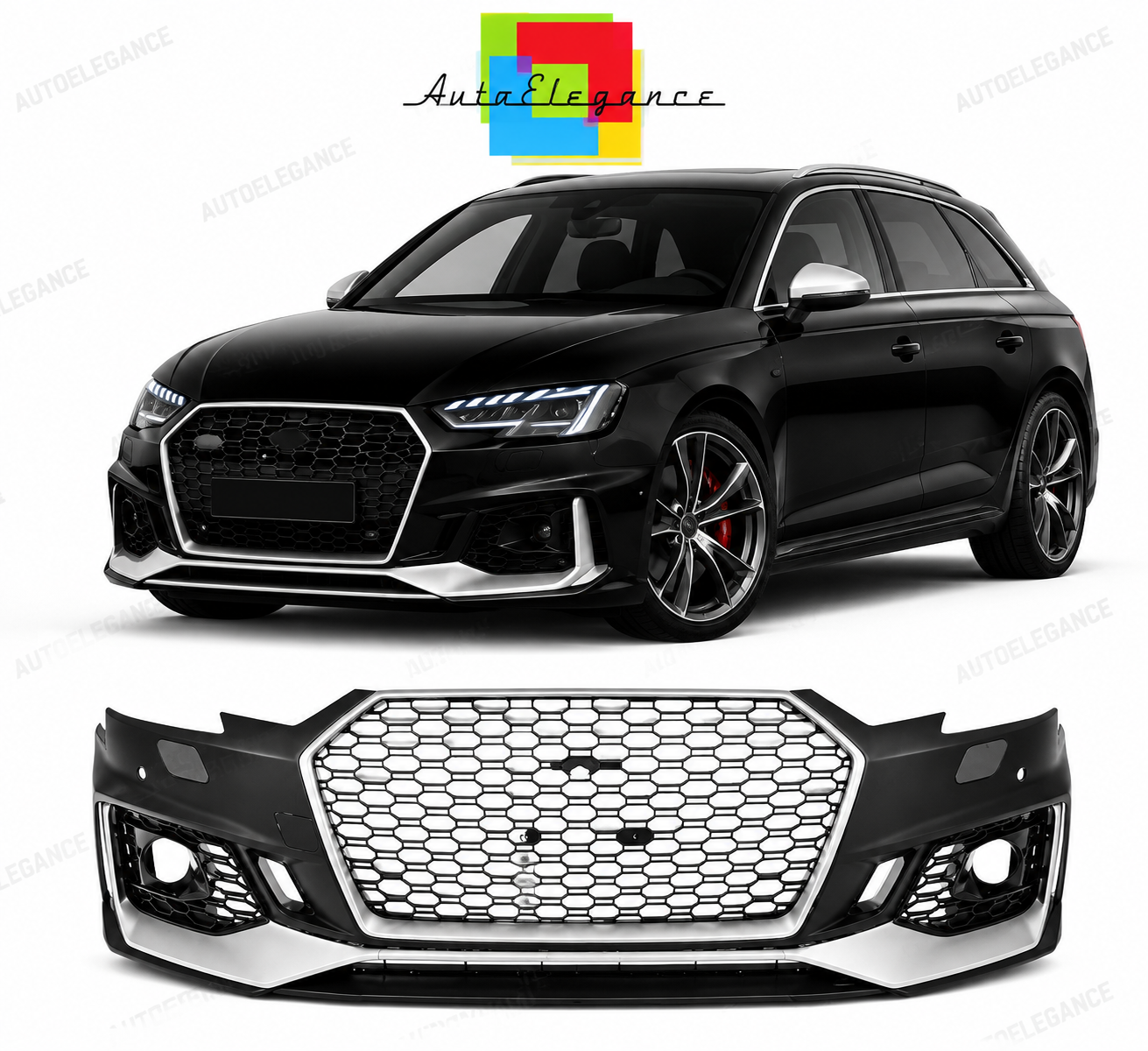 💕PARAURTI ANTERIORE AUDI A4 B9 15-19 RS4 PDC ARGENTO-NERO💕