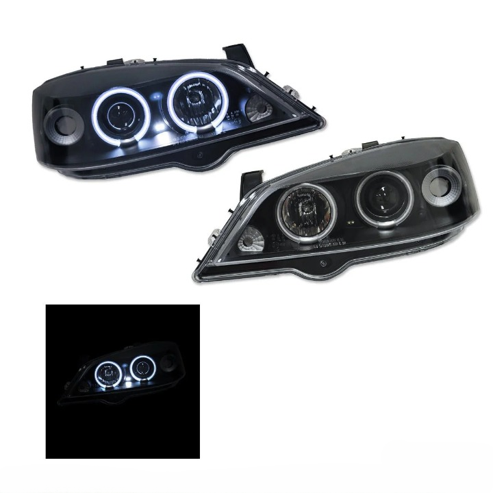 💫ART.6140 FARI ANTERIORI per OPEL ASTRA G 09.97-02.04 OCCHI D'ANGELO NERI💫