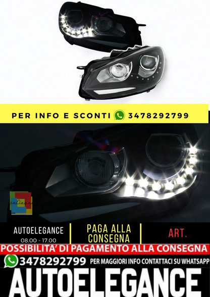 🔥Set fari per VW Golf6 2008-2013 con luci di marcia diurna LED alogeni H7 neri🔥