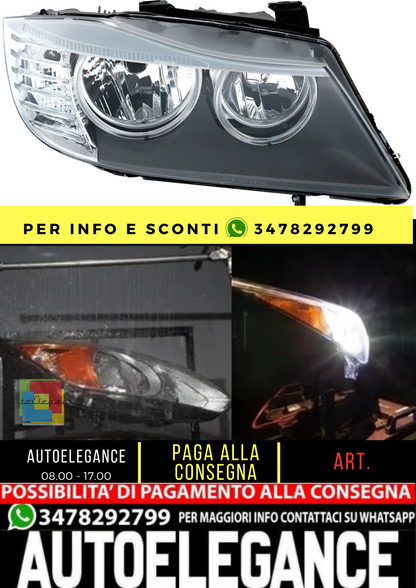 🔥Faro destro per serie 3 BMW E90 Limo E91 Touring 08-11Anelli LED Angel Eye H🔥