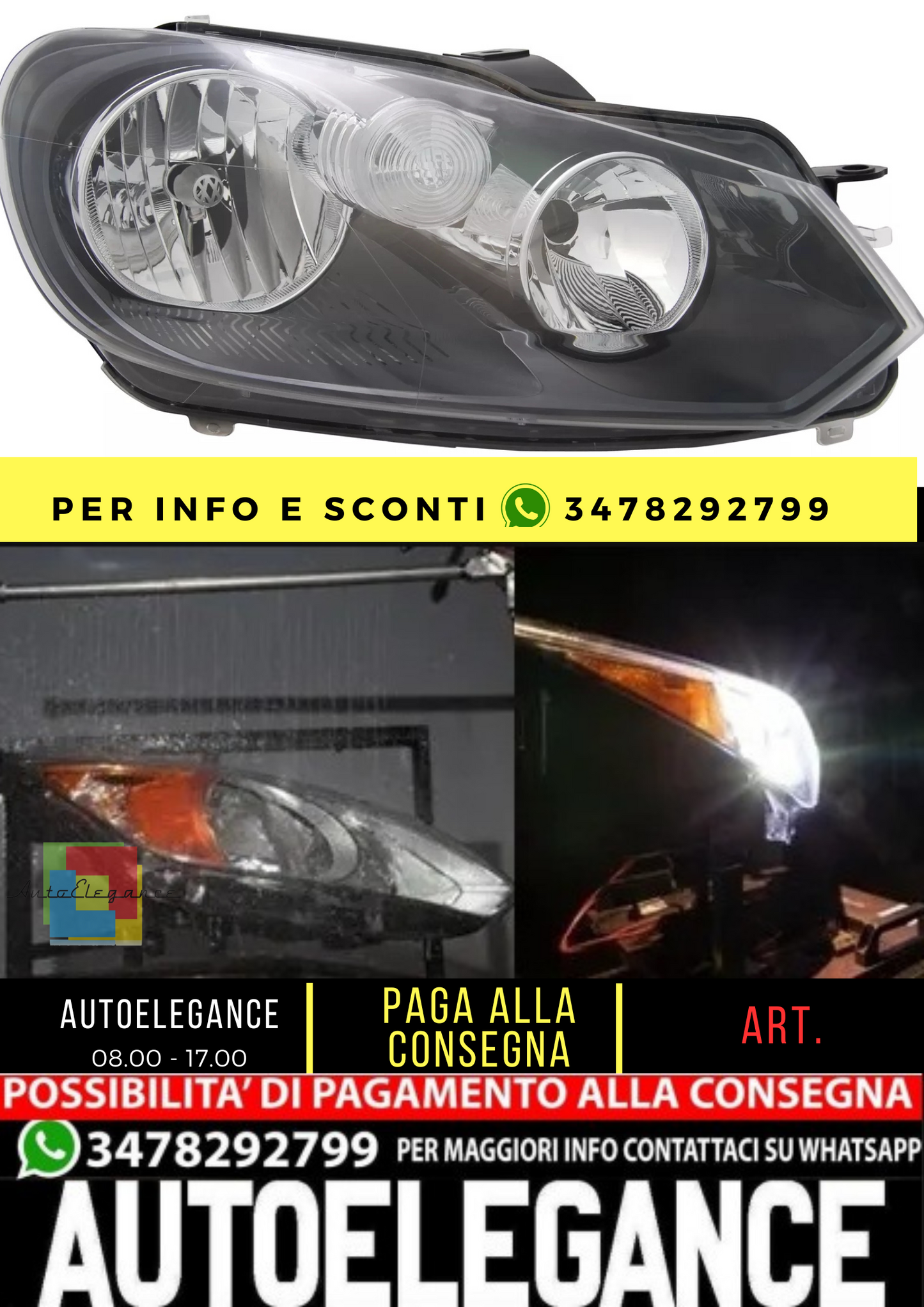 🔥Faro destro per VW Golf 6 5K 2008-2012 + Cabrio H7 H15 + servomotore LWR🔥