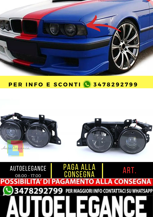 🔥Black Headlight Pair Suitable for BMW 5 Series E34 88-95 7 Series E32 🔥