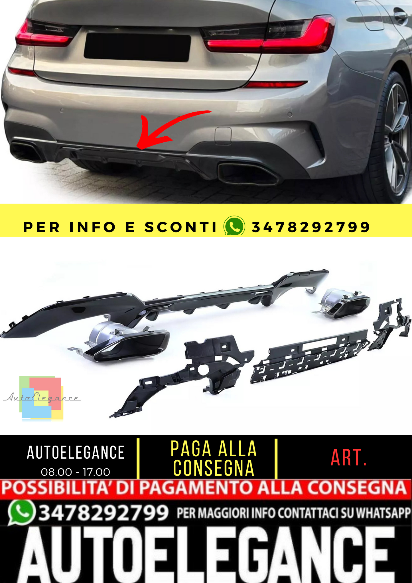 🔥Diffusore posteriore sportivo lucido + terminali di scarico look 340 per BMW Serie 3 G20 G21 320 330🔥