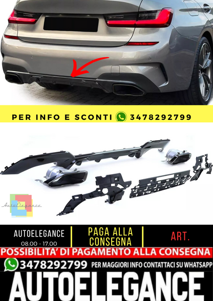 🔥Diffusore posteriore sportivo lucido + terminali di scarico look 340 per BMW Serie 3 G20 G21 320 330🔥