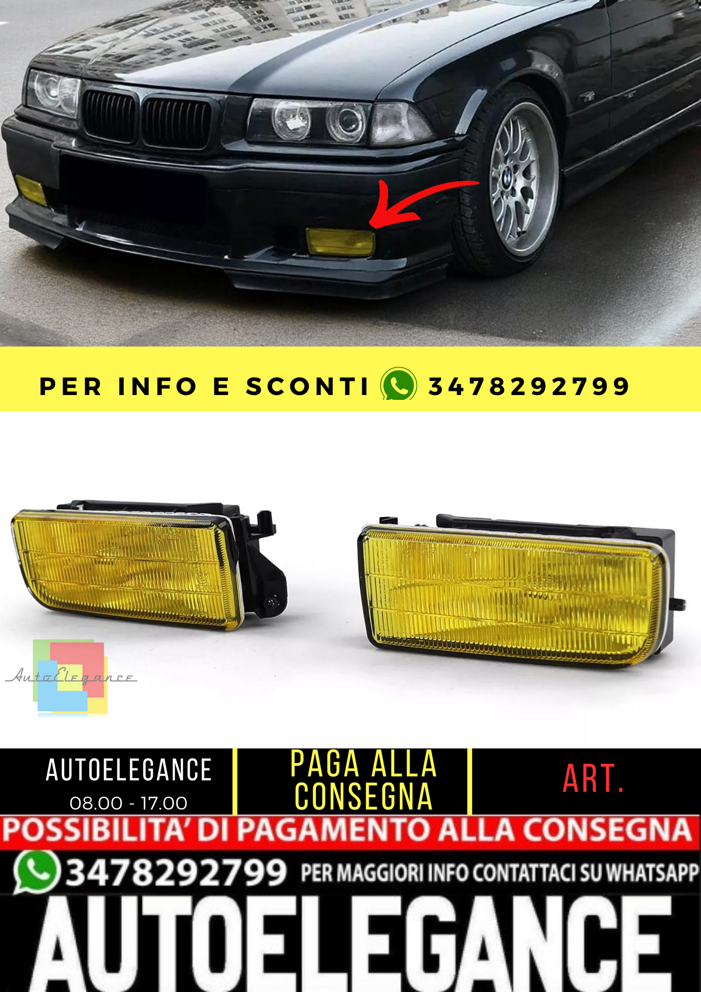🔥Fendinebbia giallo a coste con supporto adatto per BMW E36 anche M3 90-99🔥