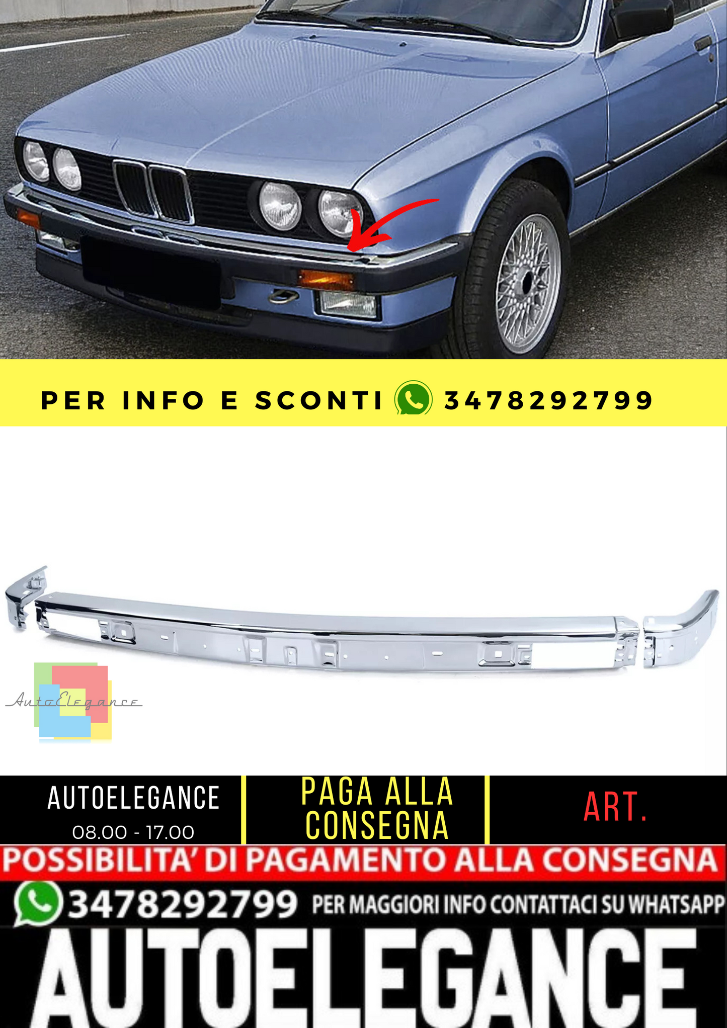 🔥Kit paraurti anteriore cromato adatto per BMW Serie 3 E30 82-87🔥