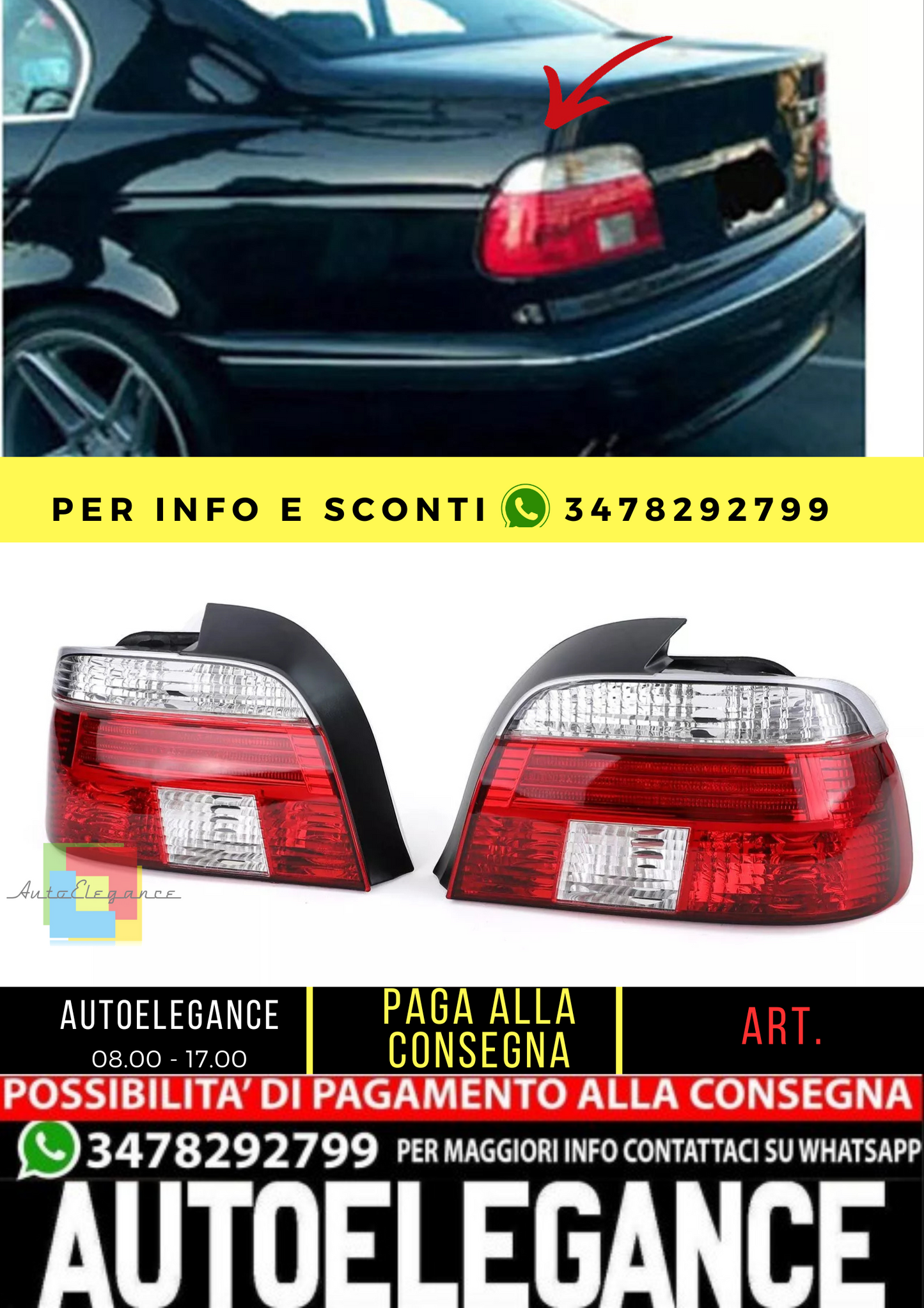 🔥Fanali posteriori in vetro trasparente rosso bianco cristallo per BMW Serie 5 E39 berlina 95-00🔥