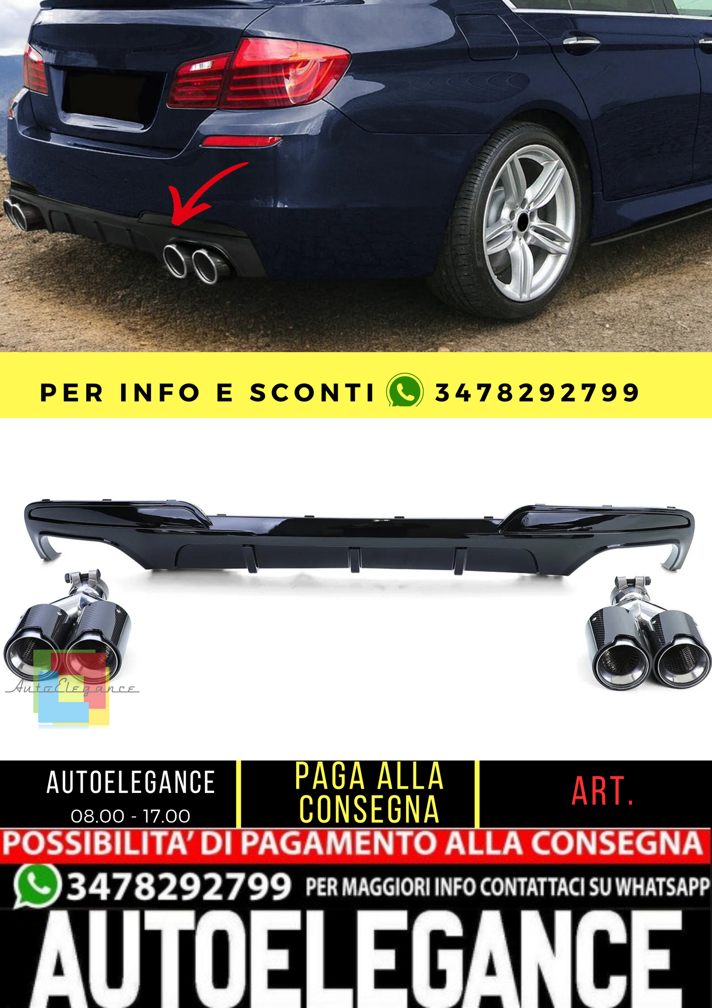 🔥Diffusori posteriori + terminali di scarico 4 tubi in vero carbonio per BMWF10F11🔥