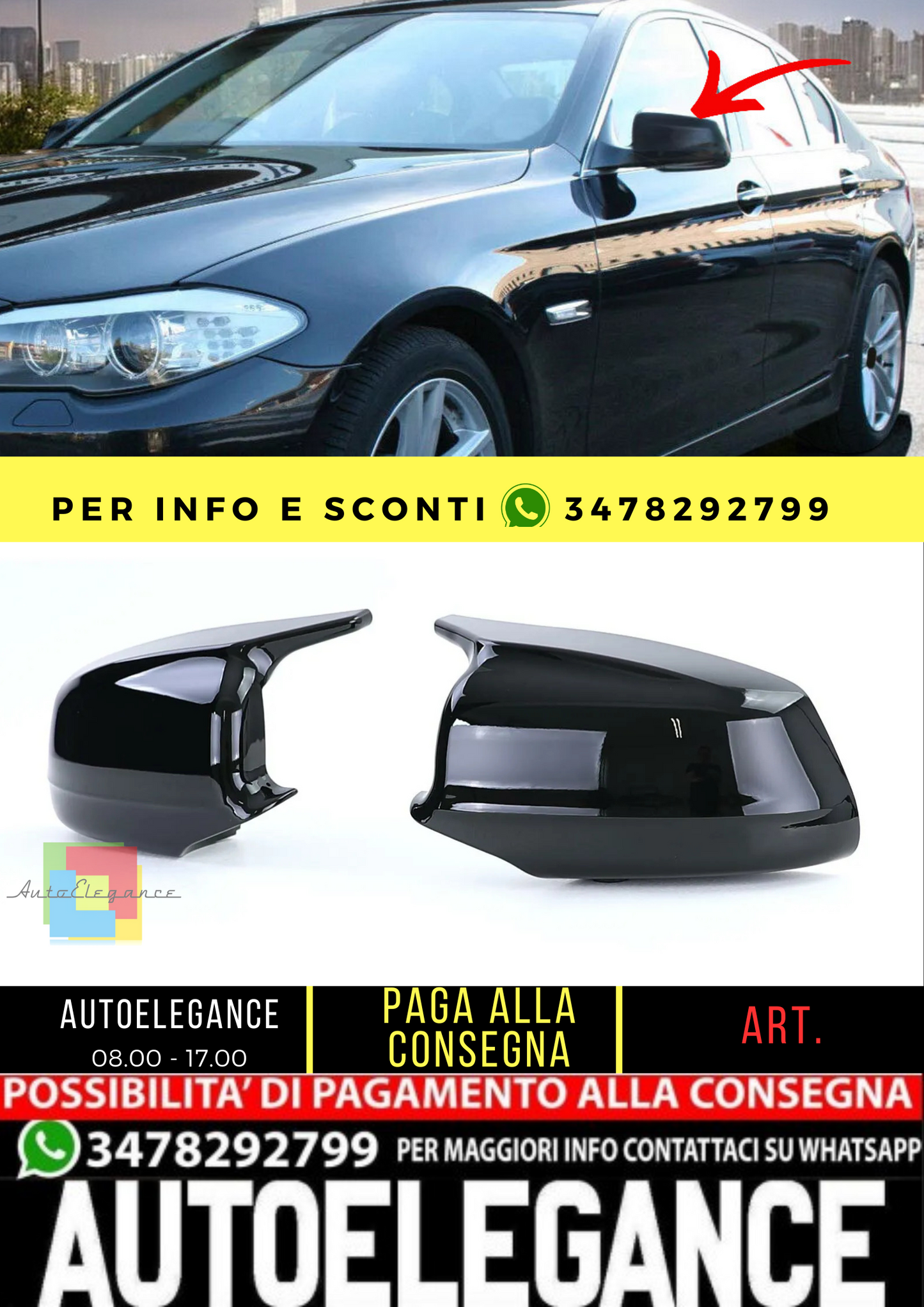 🔥Cappucci specchietti retrovisori sportivi neri lucidi per BMW serie 5 F10 F11 10-13🔥