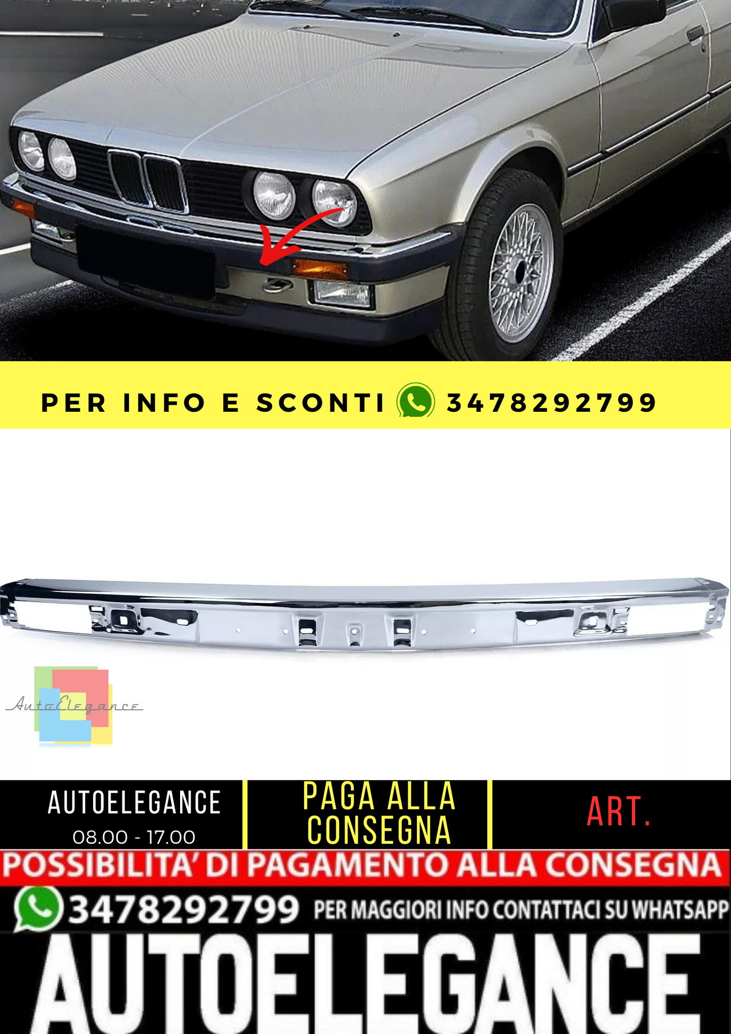 🔥Sezione centrale cromata del paraurti anteriore per BMW Serie 3 E30 82-87🔥