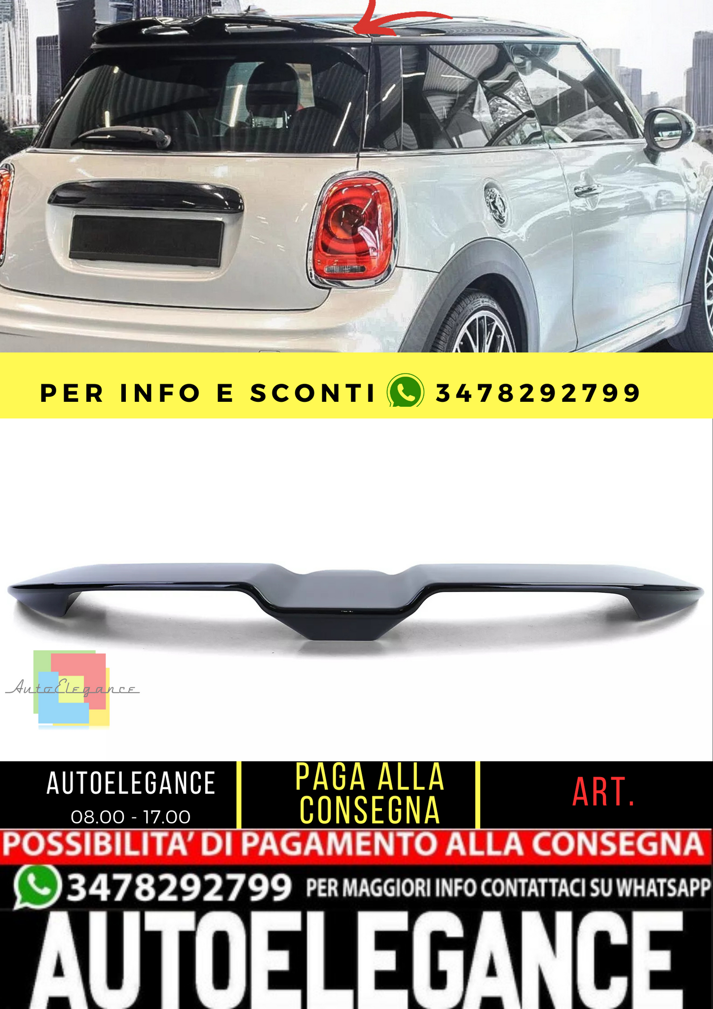 🔥Spoiler posteriore sul tetto nero lucido per Mini One Cooper F56 dal 2014🔥