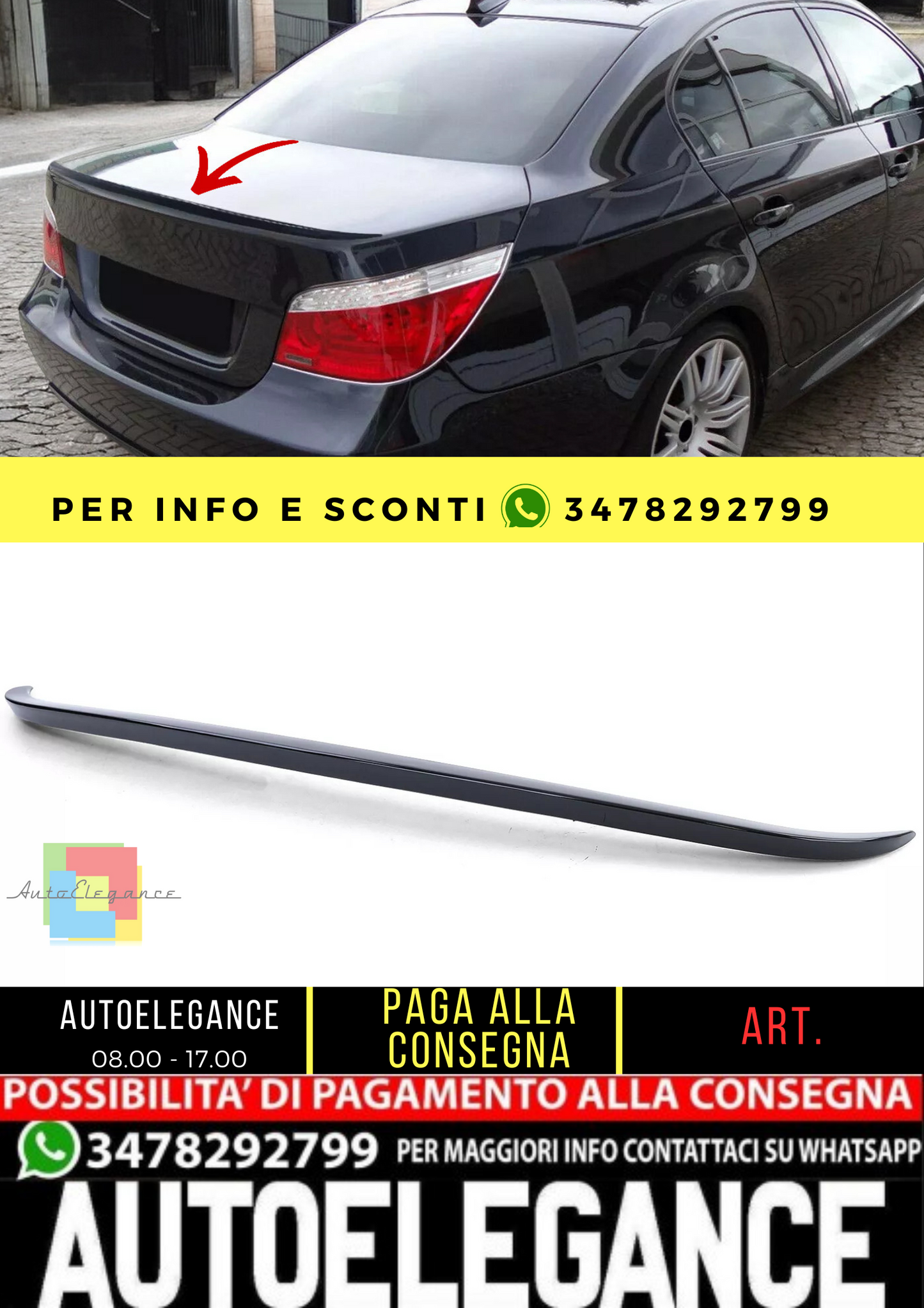 🔥Spoiler posteriore sportivo nero lucido con ABE per BMW Serie 5 E60 Limo 03-10🔥