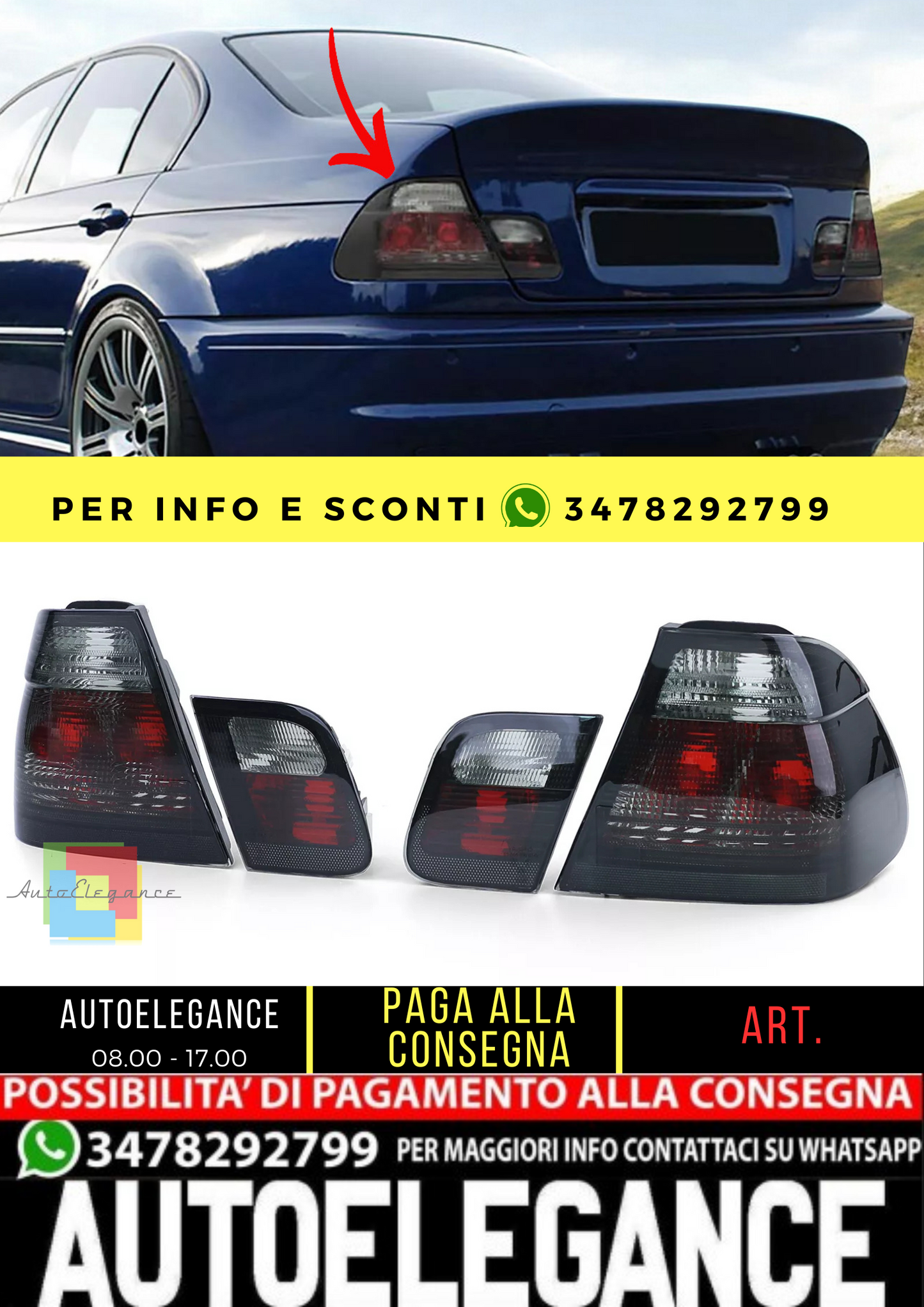 🔥Fanali posteriori in vetro trasparente cristallo fumo nero adatti per BMWE46🔥