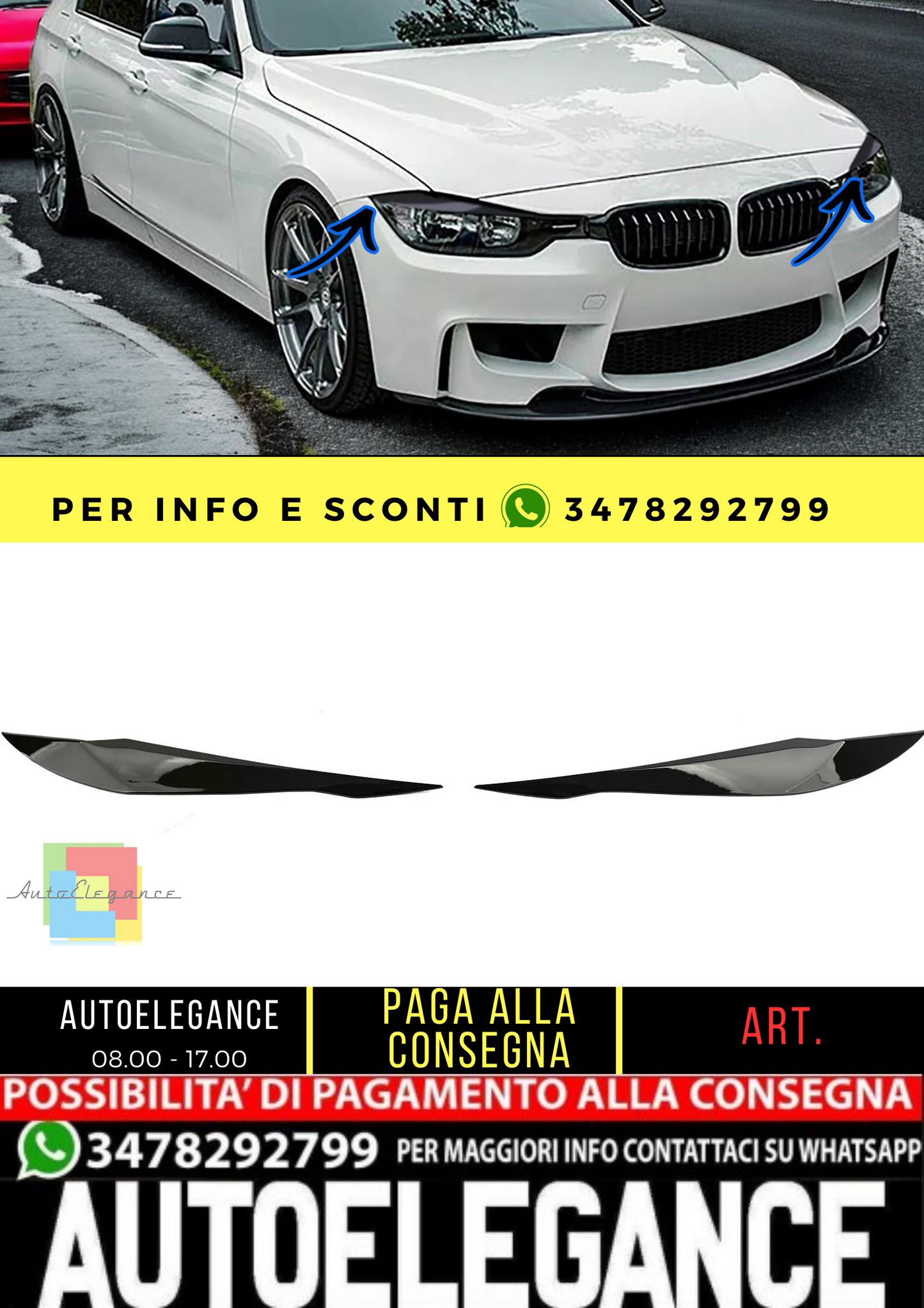 🔥Copri fari evil eye nero lucido adatti per serie 3 BMW F30 F31 11-19🔥
