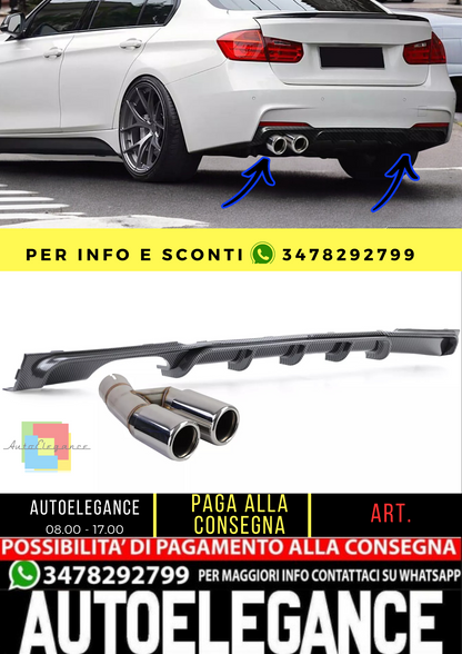 🔥Diffusore posteriore in carbonio+doppio tubo cromato per BMW F30 F31 316 318🔥