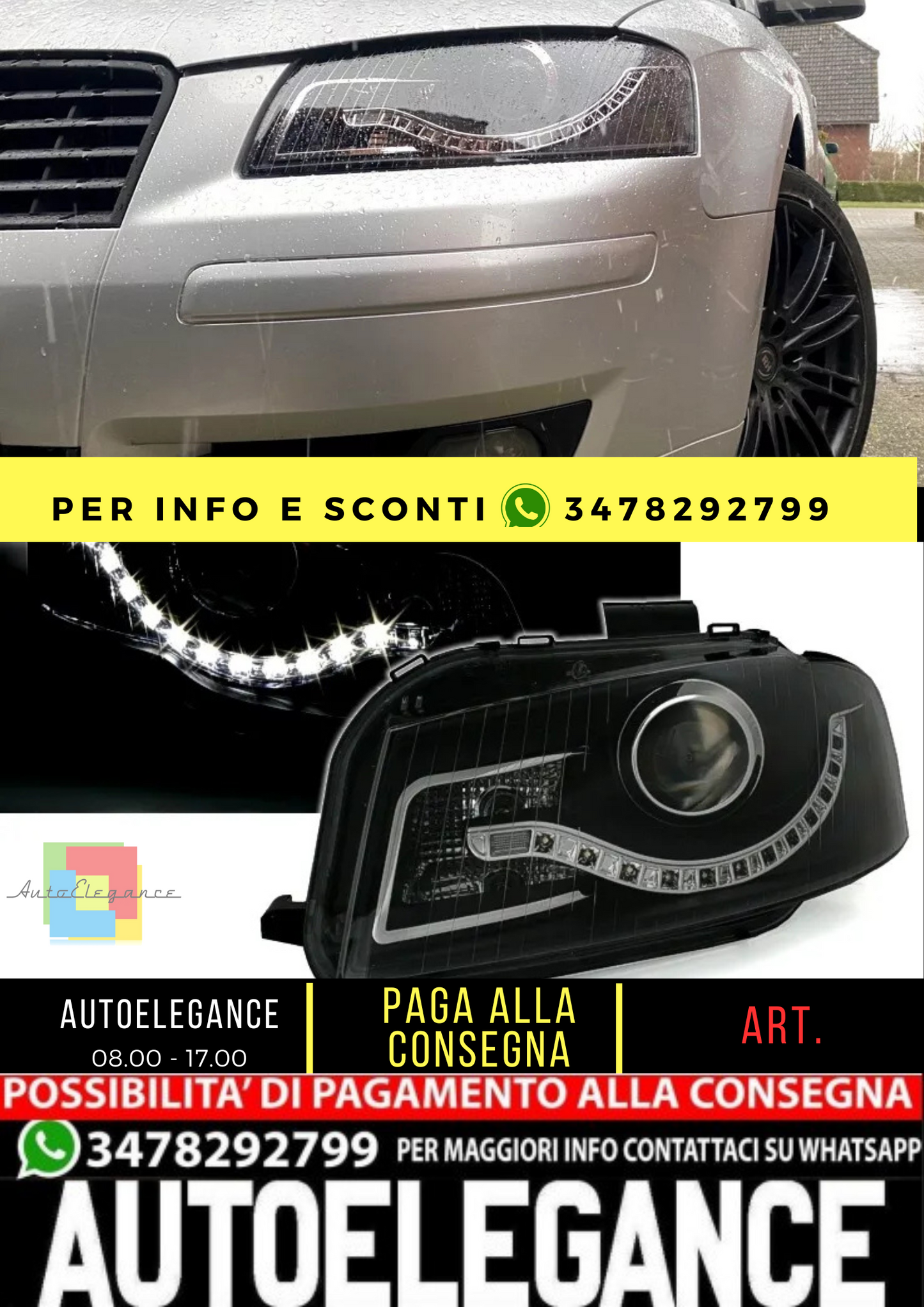 🔥Set fari neri per Audi A3 8P + 8PA con ottica luce di marcia diurna a LED🔥