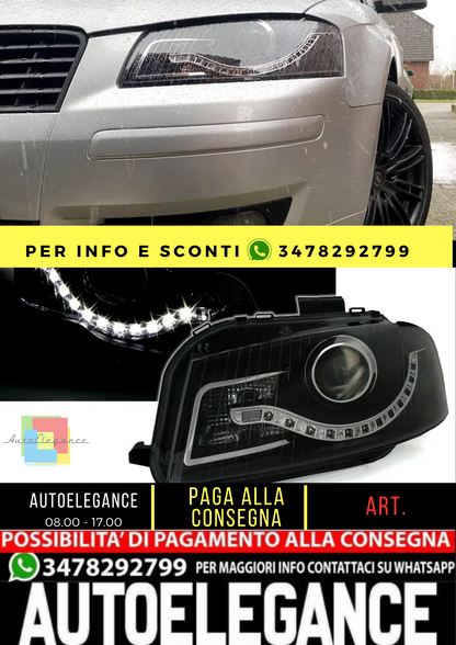 🔥Set fari neri per Audi A3 8P + 8PA con ottica luce di marcia diurna a LED🔥